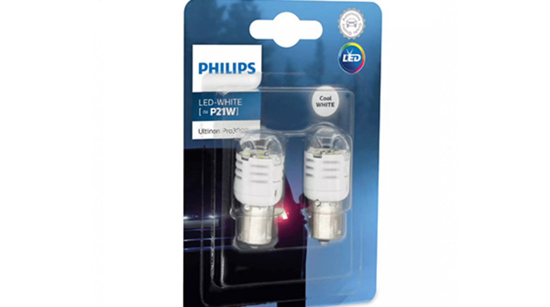 SET 2 BECURI LED EXTERIOR 12V P21 WHITE BA15S ULTINON PRO3000 SI PHILIPS 11498U30CWB2 PHILIPS