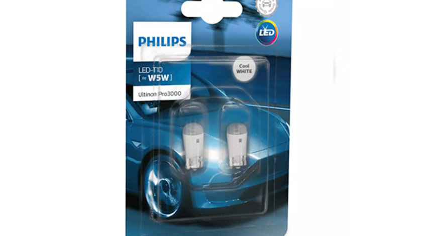 SET 2 BECURI LED EXTERIOR 12V T10 W21x9.5D ULTINON PRO3000 SI PHILIPS 11961U30CWB2 PHILIPS