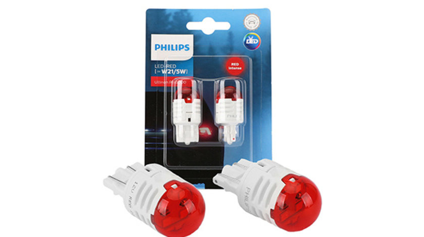 SET 2 BECURI LED EXTERIOR 12V W21/5 RED W3x16Q ULTINON PRO3000 SI PHILIPS 11066U30RB2 PHILIPS