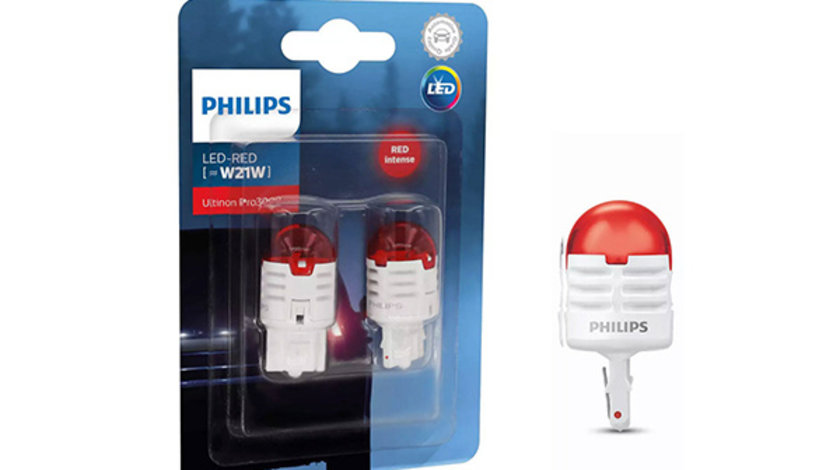 SET 2 BECURI LED EXTERIOR 12V W21 RED W3x16D ULTINON PRO3000 SI PHILIPS 11065U30RB2 PHILIPS