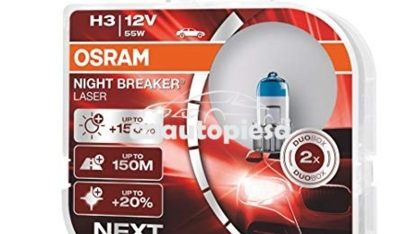 Set 2 becuri Osram H3 Night Breaker Laser Next Gen (+150% lumina) 12V 55W 64151NL-HCB piesa NOUA