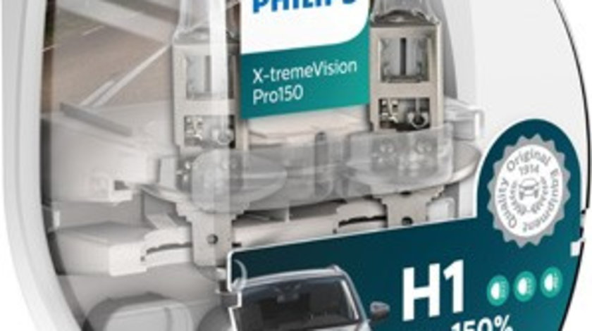 Set 2 becuri Philips H1 X-tremeVision Pro150 (+150% lumina) 12V 55W 12258XVPS2 piesa NOUA