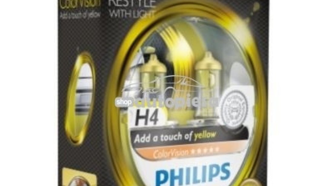 Set 2 becuri Philips H4 ColorVision galben 12V 60/55W 12342CVPYS2 piesa NOUA