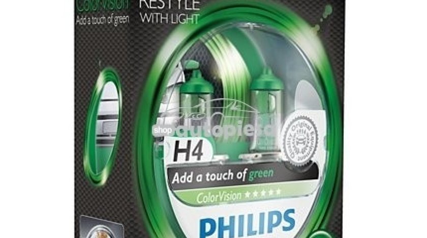 Set 2 becuri Philips H4 ColorVision verde 12V 60/55W 12342CVPGS2 piesa NOUA