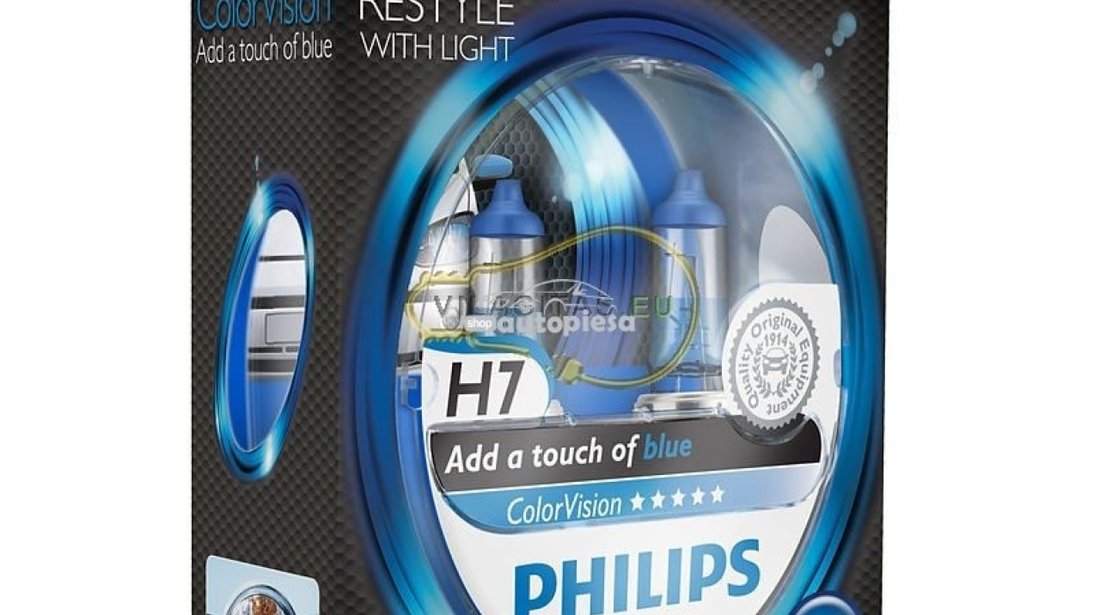 Set 2 becuri Philips H7 ColorVision albastru 12V 55W 12972CVPBS2 piesa NOUA