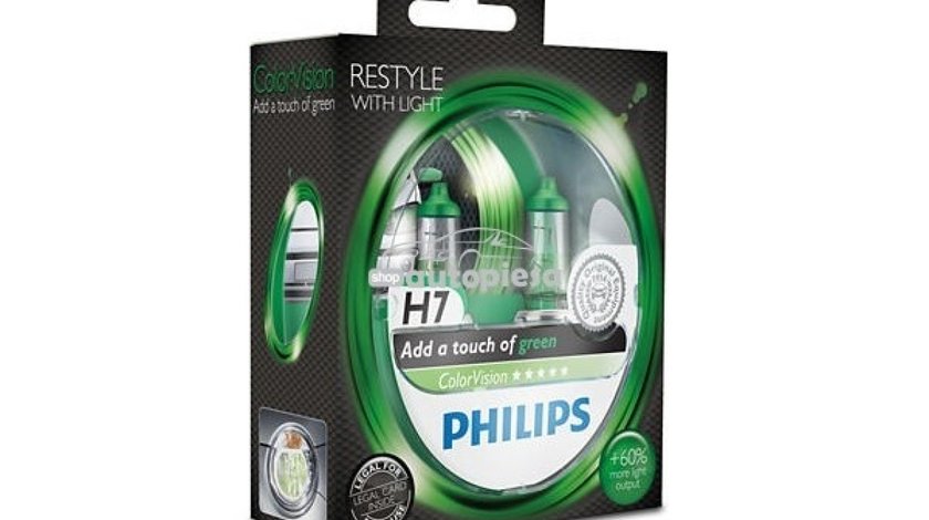 Set 2 becuri Philips H7 ColorVision verde 12V 55W 12972CVPGS2 piesa NOUA