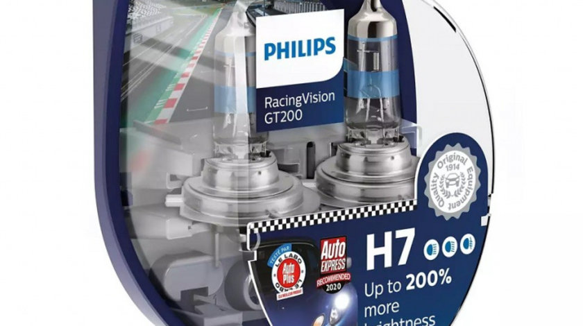Set 2 becuri Philips H7 RacingVision GT200 (+200% lumina) 12V 55W 12972RGTS2 piesa NOUA