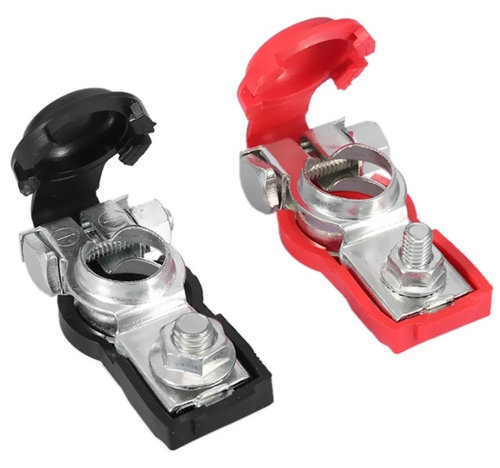 Set 2 Borne Pentru Baterie Auto Din Aluminiu Dur Exolat Invelite In Cauciuc De Protectie, Sistem Pri...