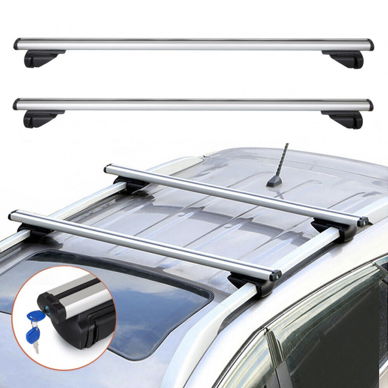 Set 2 Buc Bare Portbagaj Universale Transversale Aluminiu Cu Cheie Argintiu BAG002