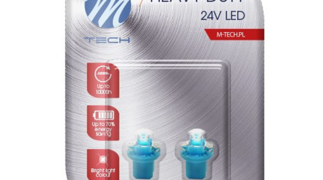 Set 2 Buc Bec Led M-Tech B8,5D 24V B8,5D Albastru LB904B