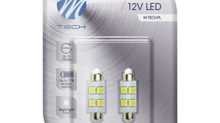 Set 2 Buc Bec Led M-Tech C5W 12V SV8,5-8 Alb LB072W