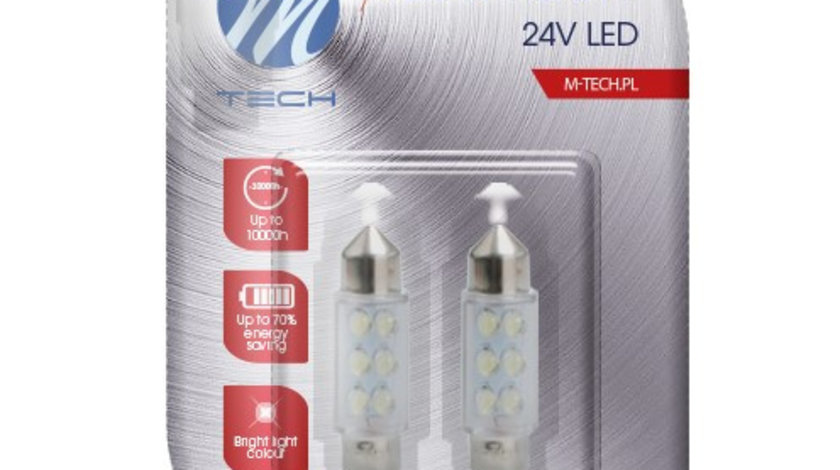 Set 2 Buc Bec Led M-Tech C5W 24V SV8,5-8 Alb LB924W