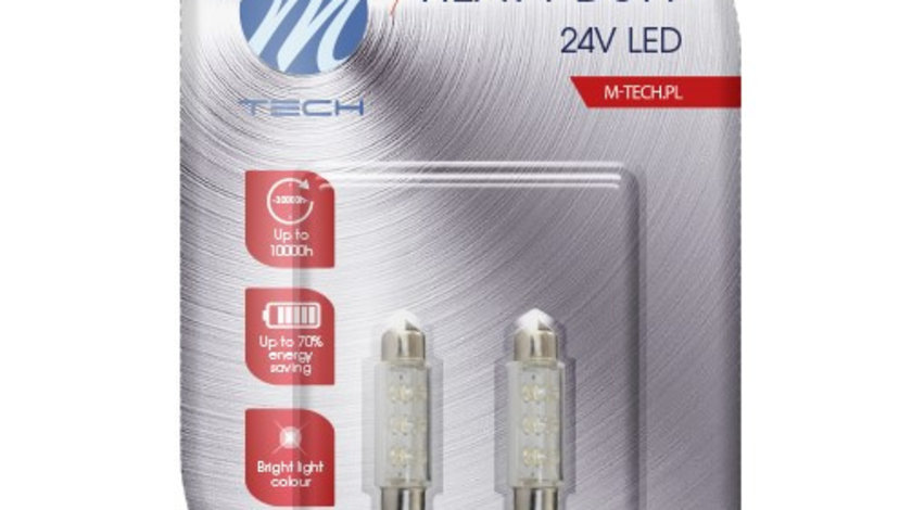 Set 2 Buc Bec Led M-Tech C5W 24V SV8,5-8 Albastru LB946B