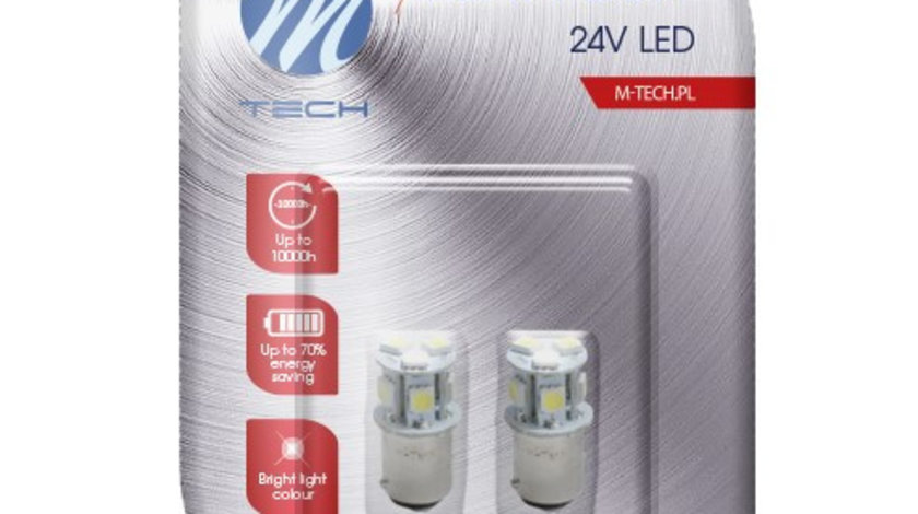 Set 2 Buc Bec Led M-Tech P21/5W 24V BAY15D Rosu LB989R