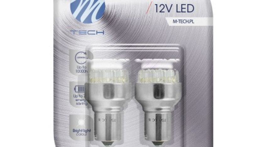 Set 2 Buc Bec Led M-Tech P21W 21V BA15S Alb LB034W