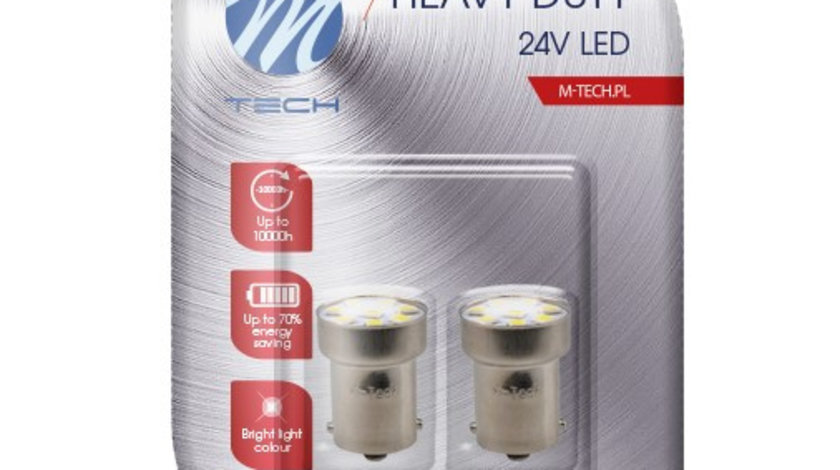 Set 2 Buc Bec Led M-Tech R5W 24V BA15S Alb LB988W