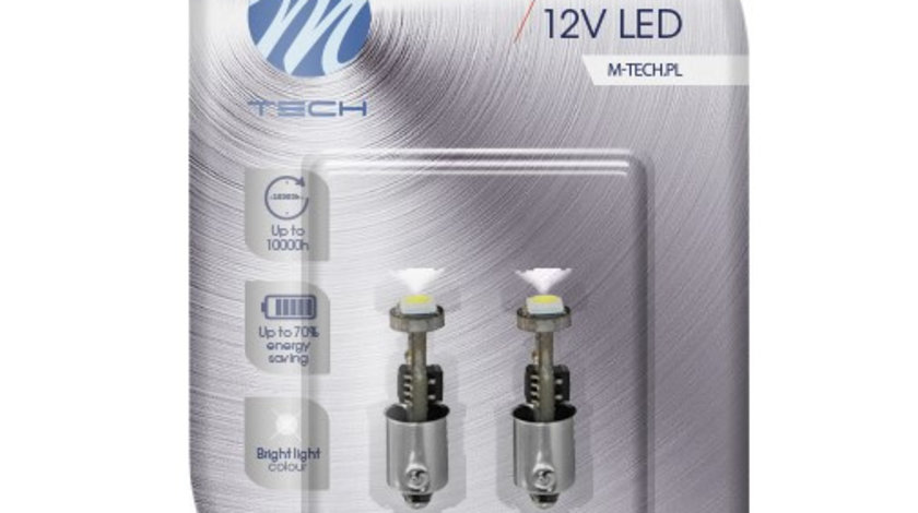 Set 2 Buc Bec Led M-Tech T4W 12V BA9S Alb LB319W