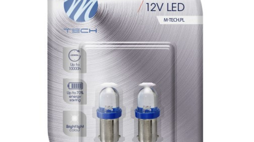 Set 2 Buc Bec Led M-Tech T4W 12V BA9S Albastru LB011B