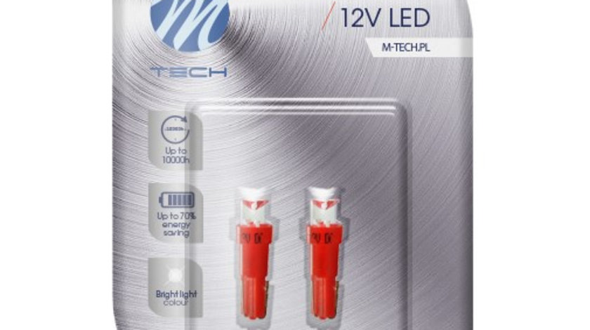 Set 2 Buc Bec Led M-Tech T5W 12V W2X4,6D Rosu LB002R