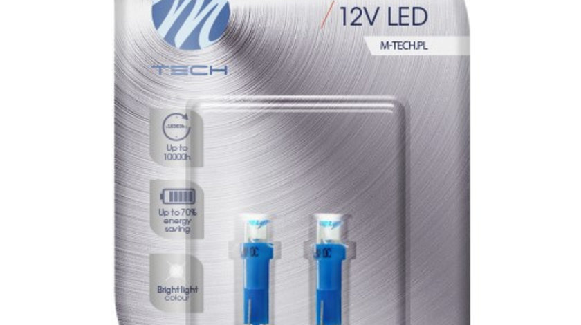 Set 2 Buc Bec Led M-Tech T5W W2X4,6D 12V Albastru LB002B