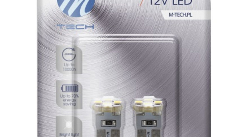 Set 2 Buc Bec Led M-Tech W5W 12V W2,1X9,5D Alb LB069W