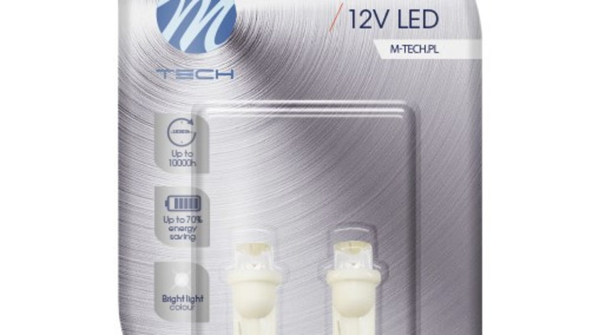 Set 2 Buc Bec Led M-Tech W5W 12V W2,1X9,5D Alb LB006AW