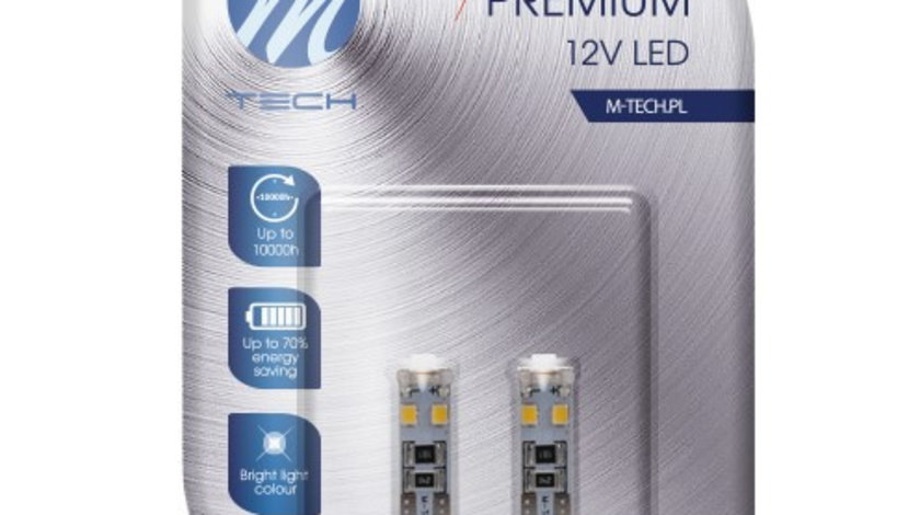 Set 2 Buc Bec Led M-Tech W5W 12V W2,1X9,5D Alb LB312W