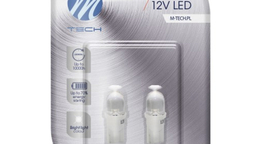 Set 2 Buc Bec Led M-Tech W5W 12V W2,1X9,5D Alb LB010W