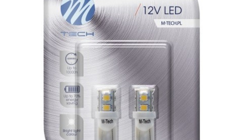 Set 2 Buc Bec Led M-Tech W5W 12V W2,1X9,5D Alb LB018W