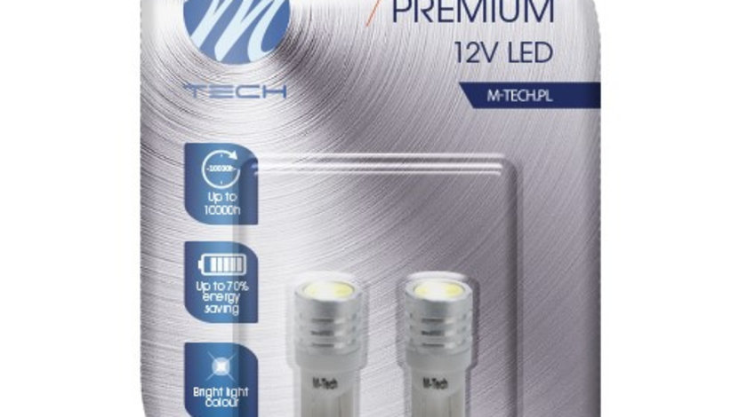 Set 2 Buc Bec Led M-Tech W5W 12V W2,1X9,5D Alb LB015W