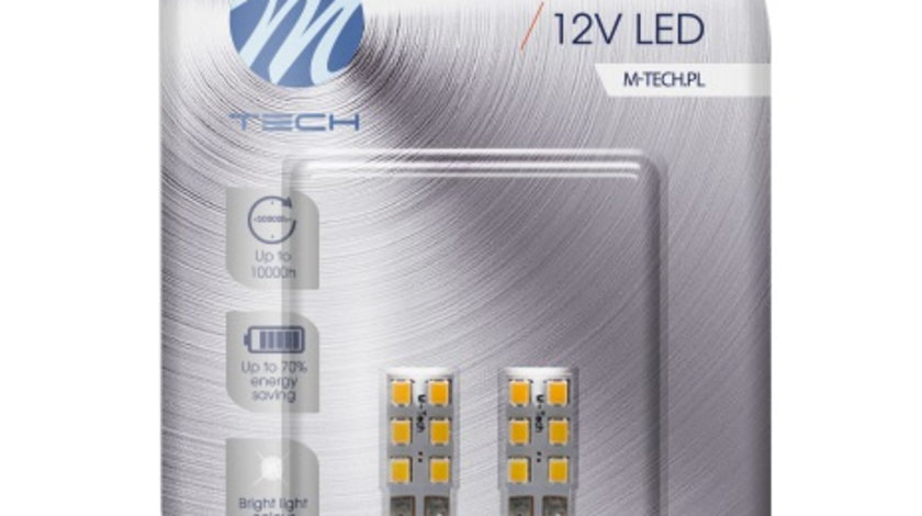 Set 2 Buc Bec Led M-Tech W5W 12V W2,1X9,5D Alb LB083W