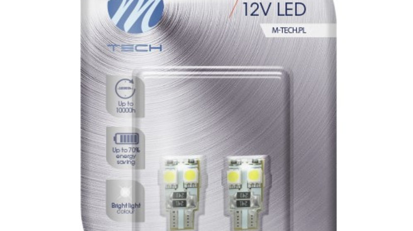 Set 2 Buc Bec Led M-Tech W5W 12V W2,1X9,5D Alb LB313W