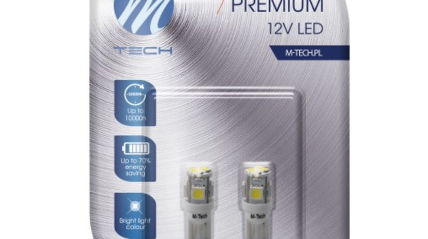 Set 2 Buc Bec Led M-Tech W5W 12V W2,1X9,5D Alb LB068W