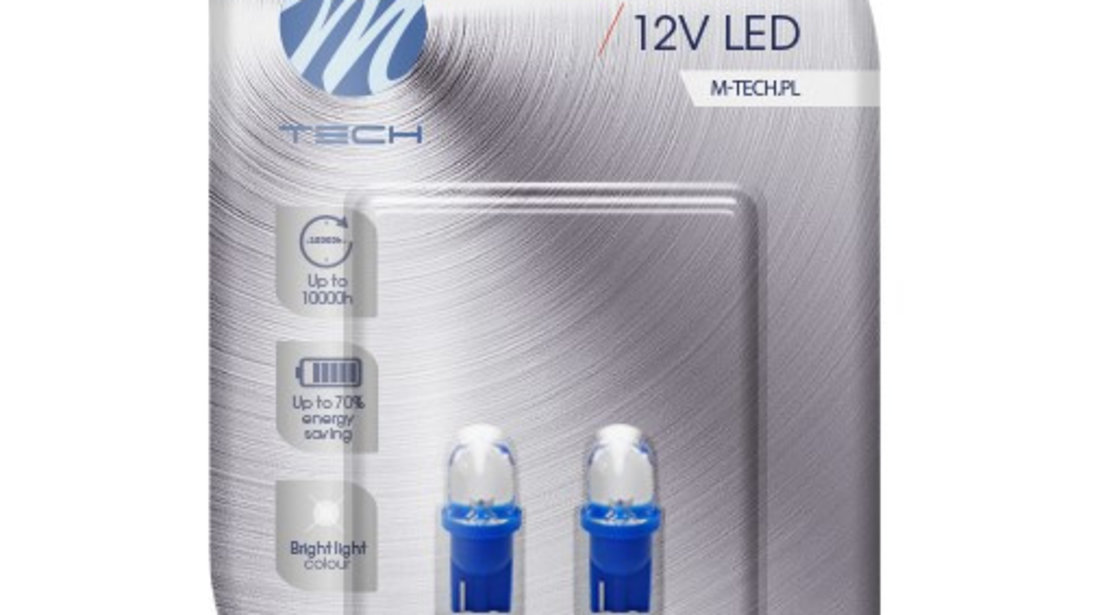 Set 2 Buc Bec Led M-Tech W5W 12V W2,1X9,5D Albastru LB010B