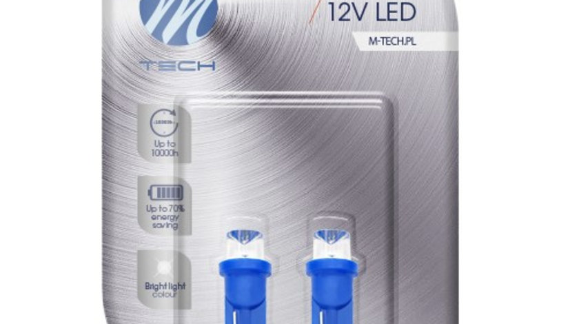 Set 2 Buc Bec Led M-Tech W5W 12V W2,1X9,5D Albastru LB006AB