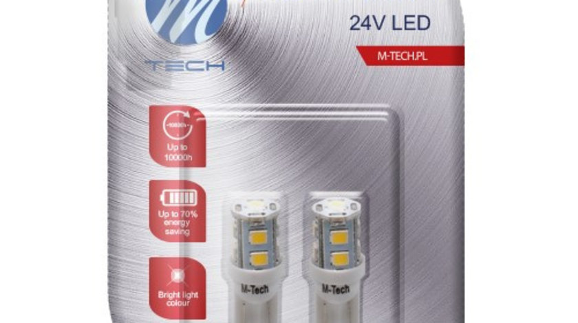 Set 2 Buc Bec Led M-Tech W5W 24V W2,1X9,5D Alb LB918W