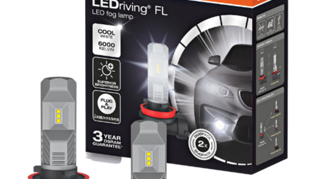 Set 2 Buc Bec Led Osram Canbus H8/H11/H16 LEDriving HL, New Generation 12/24V, 8.2W, 6000K, Alb rece 67219CW