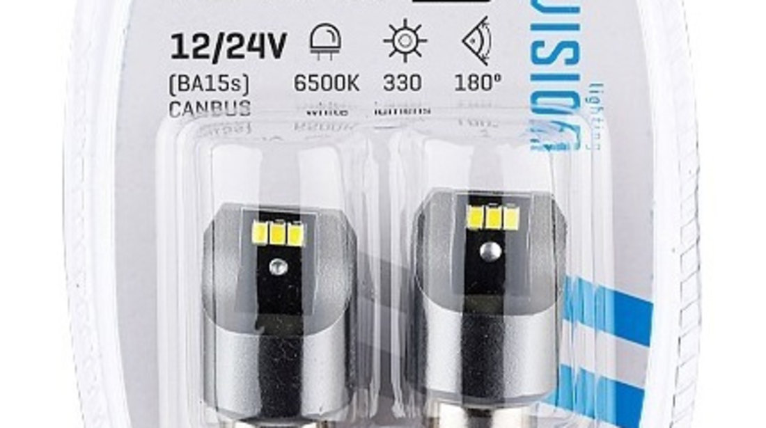 Set 2 Buc Bec Led Vision P21W Ba15S 12/24V 6X 3020 SMD Led, Nepolar, Canbus, Alb, 58332