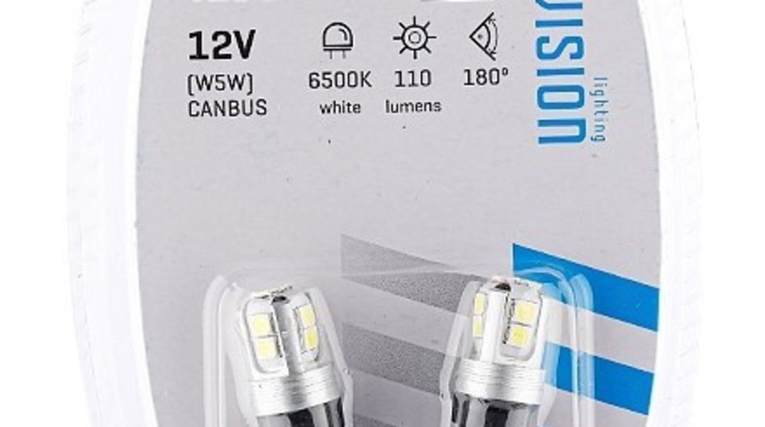 Set 2 Buc Bec Led Vision W5W (T10) 12V 10X 3030 Smd Led, Nepolar, Canbus, Alb, 58260