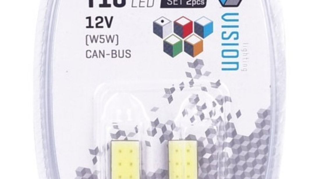 Set 2 Buc Bec Led Vision W5W T10 12V 2 X Cob Led, Canbus, Alb 58961