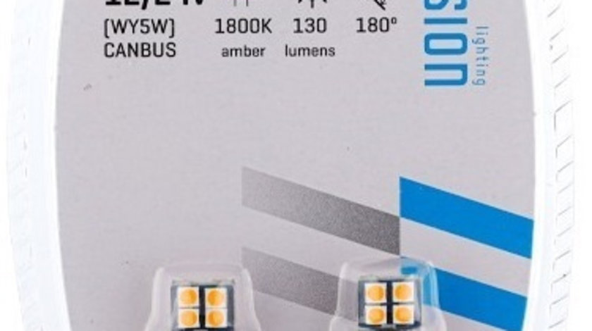 Set 2 Buc Bec Led Vision WY5W T10 12/24V 8X 3030 SMD Non-Polar, Canbus, Led, Portocaliu, 58270