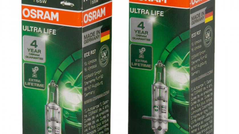 Set 2 Buc Bec Osram H1 12V 55W P14,5s Ultra Life 64150ULT