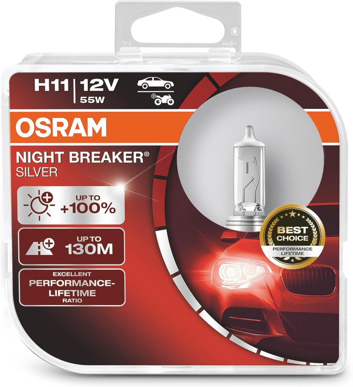 Set 2 Buc Bec Osram H11 12V 55W Pgj19-2 Night Breaker Silver +100% O-64211NBS-HCB