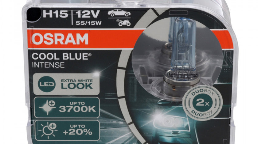 Set 2 Buc Bec Osram H15 12V 55/15W PGJ23T-1 Cool Blue Intense NextGen Extra White Look +20% 3700K 64176CBN-HCB