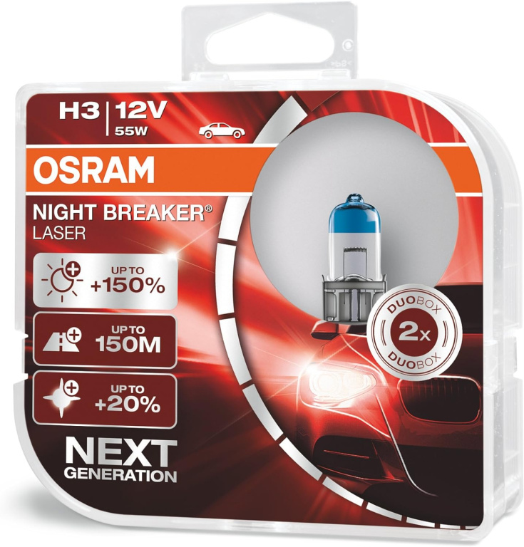 Set 2 Buc Bec Osram H3 12V 55W Night Breaker Laser Nextgen +150% 64151NL-HCB