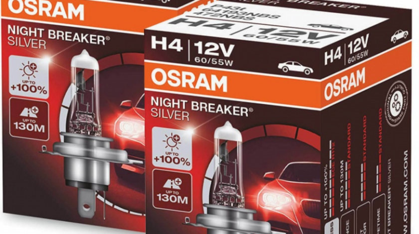 Set 2 Buc Bec Osram H4 12V 60/55W Night Breaker Silver +100% 64193NBS