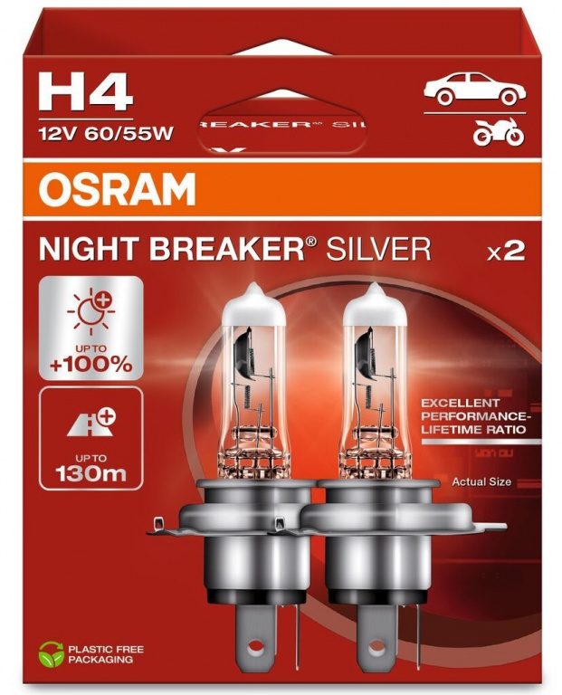 Set 2 Buc Bec Osram H4 12V 60/55W Night Breaker Silver +100% 64193NBS-2HB