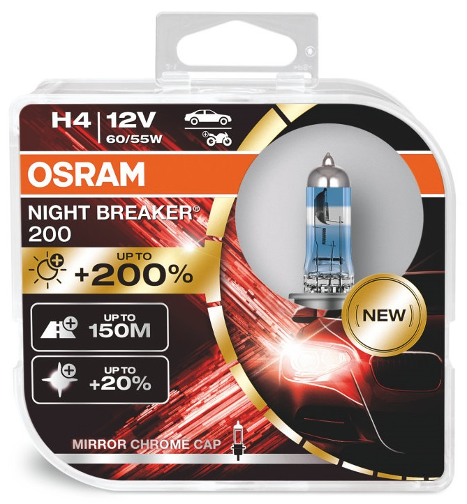 Set 2 Buc Bec Osram H4 12V 60/55W P43t Night Breaker 200 +200% 64193NB200-HCB