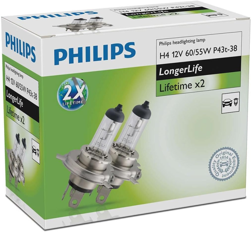 Set 2 Buc Bec Philips H4 12V 60/55W P43T Longer Life 12342ELC2