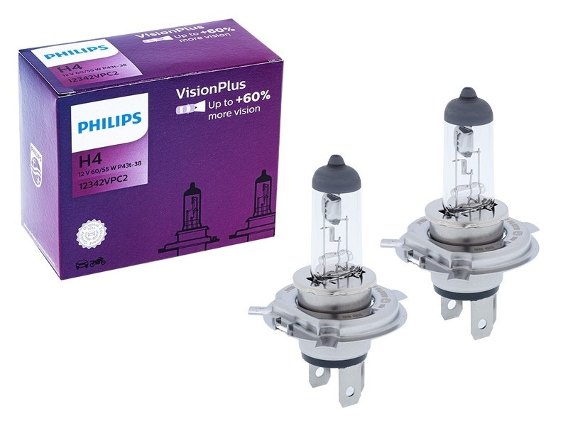 Set 2 Buc Bec Philips H4 12V 60/55W P43T Visionplus +60% PH-37435